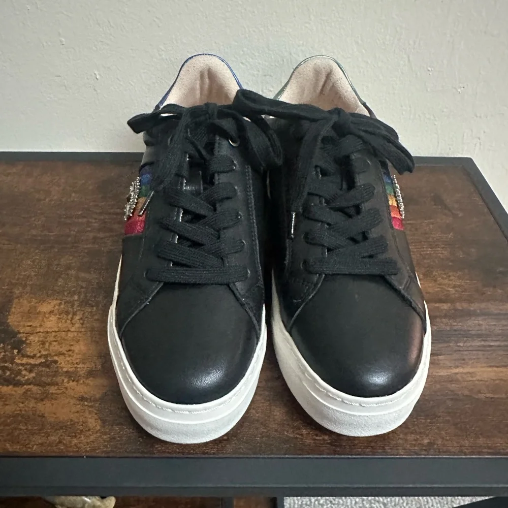 Kurt Geiger Black Sneakers with Rainbow Stripe